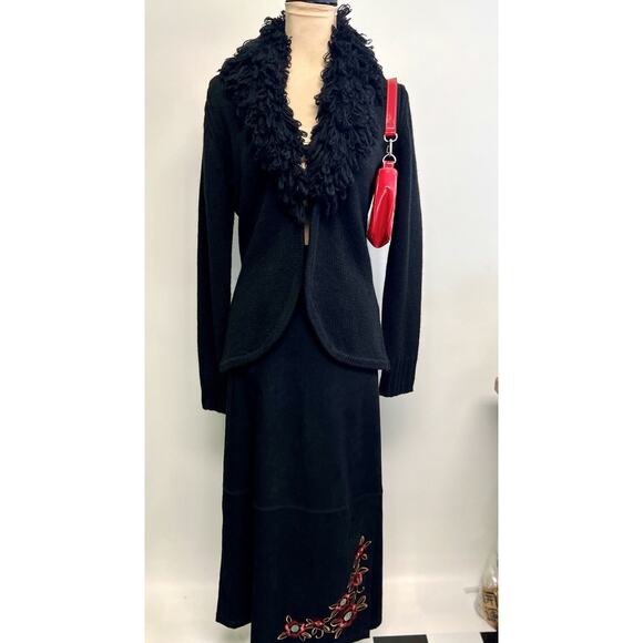 Retro 525 America Cardigan Shaggy Collar Black XL V-Neck Ribbed Sweater Y2K 00s - Picture 8 of 15